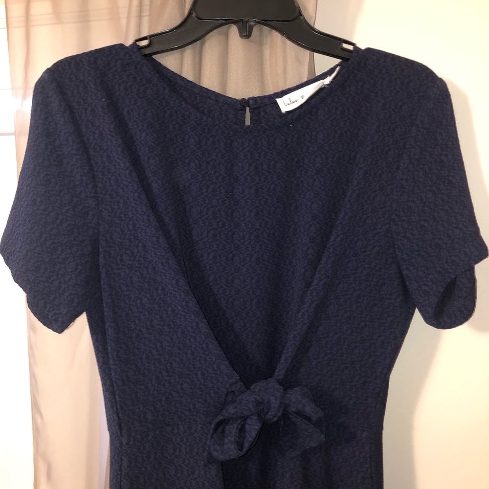Navy Blue Tie-Front Short Sleeve Culotte Jumpsuit